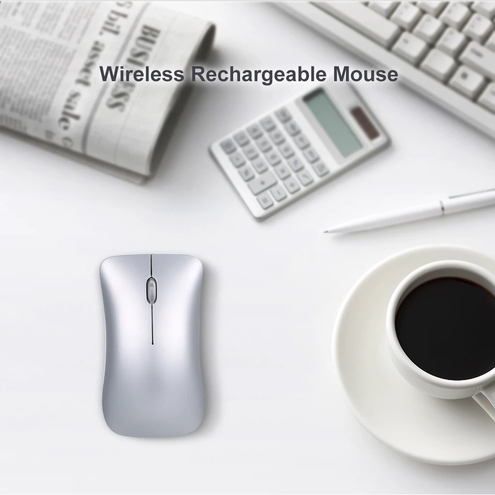 

Wireless Rechargeable Mouse Silent Mice Ergonomic Design 1000/1200/1600 DPI Adjustable Aluminum Alloy for PC Laptop