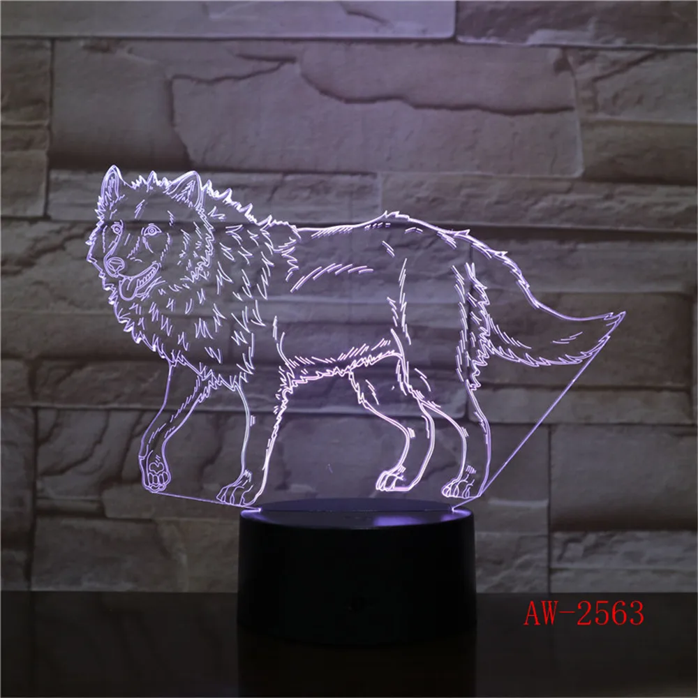 3D лампа в виде животного воющего волка светодиодный USB светильник разноцветная