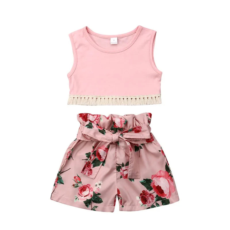 

PUDCOCO Newest Kids Baby Girls Summer Outfits Sets Kids Clothes T-shirt Tops+Casual Shorts Pants 2PCS Suits Sets 1-6T