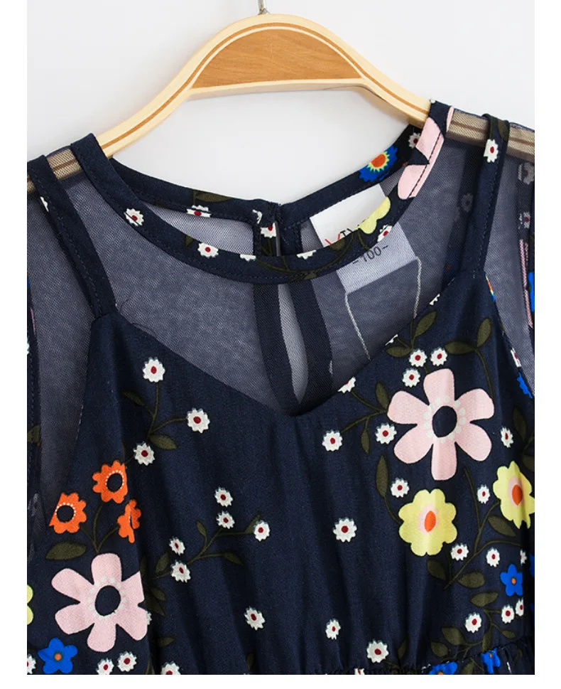 2020 Baby Girls Lace Dress Summer Sleeveless Floral Printed Children's Clothing Cute Girl Kids Clothes For Age 2-8 Grey/ Blue | Детская