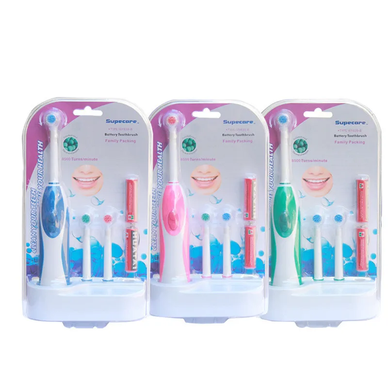 

Family Set Toothbrush Rotating Electric Teeth Brush Battery Operated With 3 Brush Heads Oral Hygiene Health Products