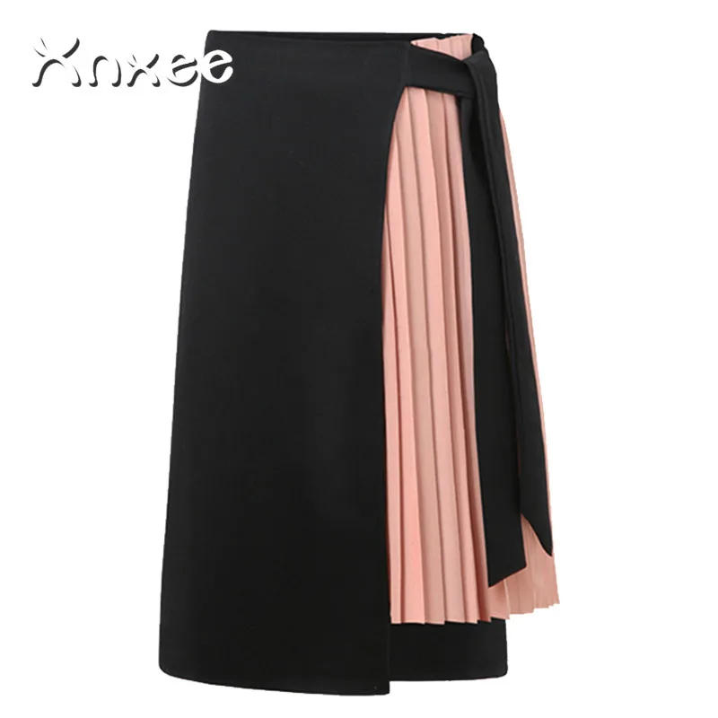 

Spring summer women skirt Casual Polyester Chiffon Asymmetry High waist zipper skirt Fashion streetwear long skirts