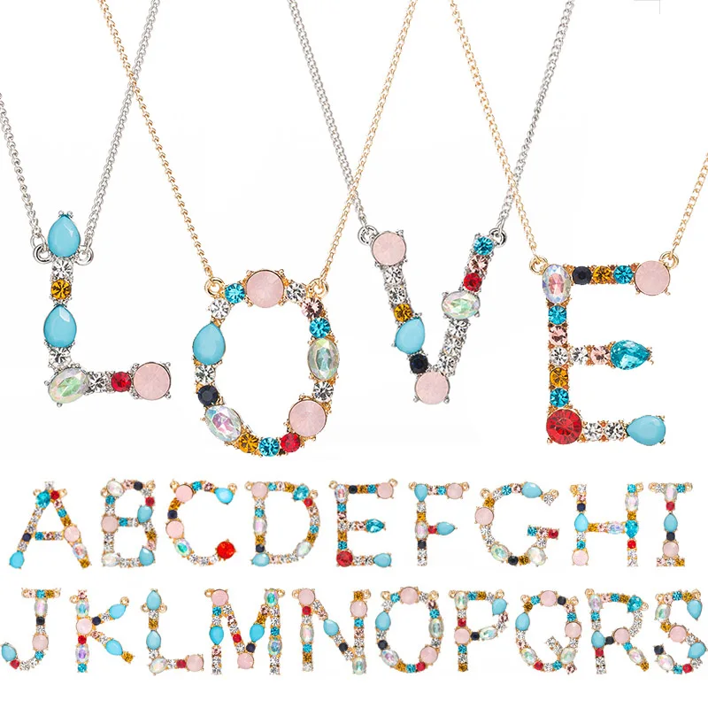 Fashion 26 Letter Multicolor Crystal Pearl Necklace Girls Beaded Candy Color Gold Silver Jewelry For Women Gift | Украшения и