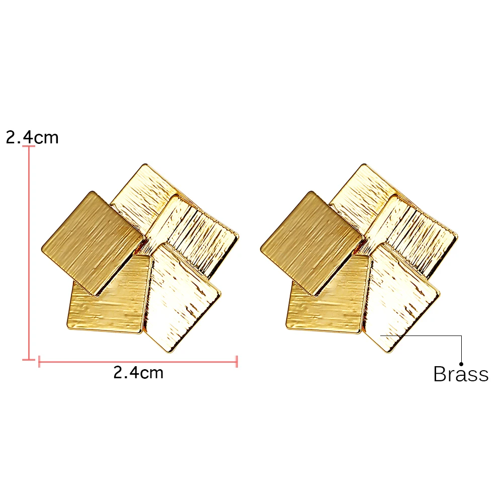 Женские серьги гвоздики с пятью квадратными медными металлическими подвесками