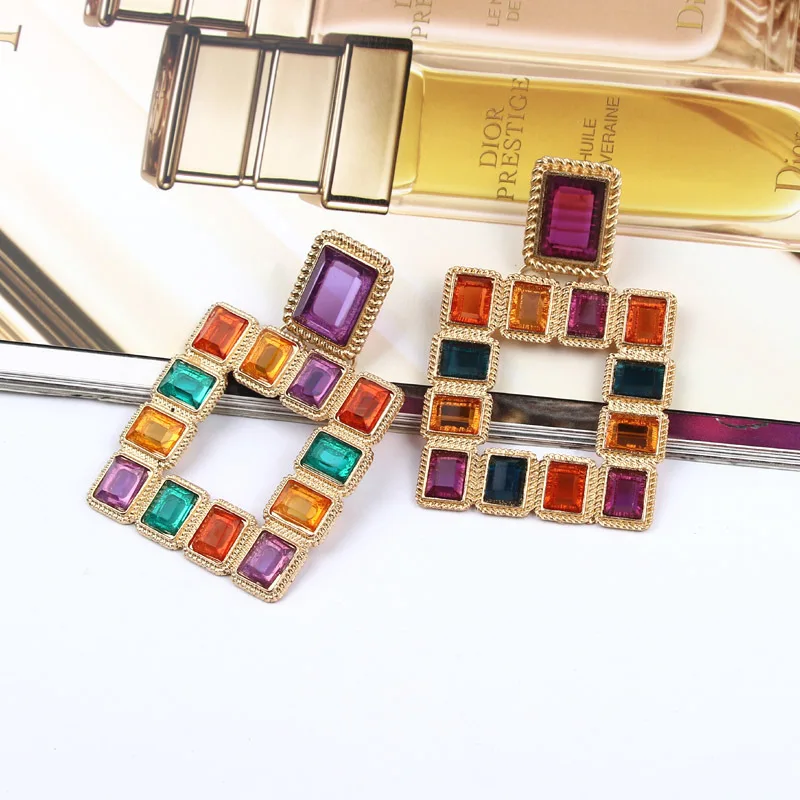 2019 New Oversize Geometric Stud Earrings For Women Big Square Multicolor Crystal Statement Party Jewelry Oorbellen A4 | Украшения и
