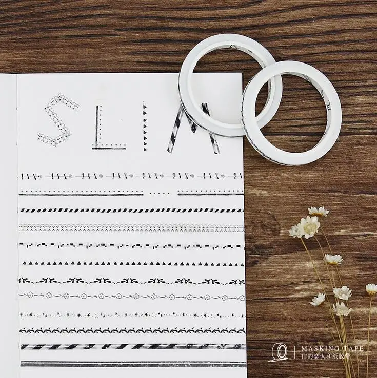 3 шт. 0 5 см * 7 м черно белая симпатичная Маскировка Stikcer Craft Creative School для детей васи