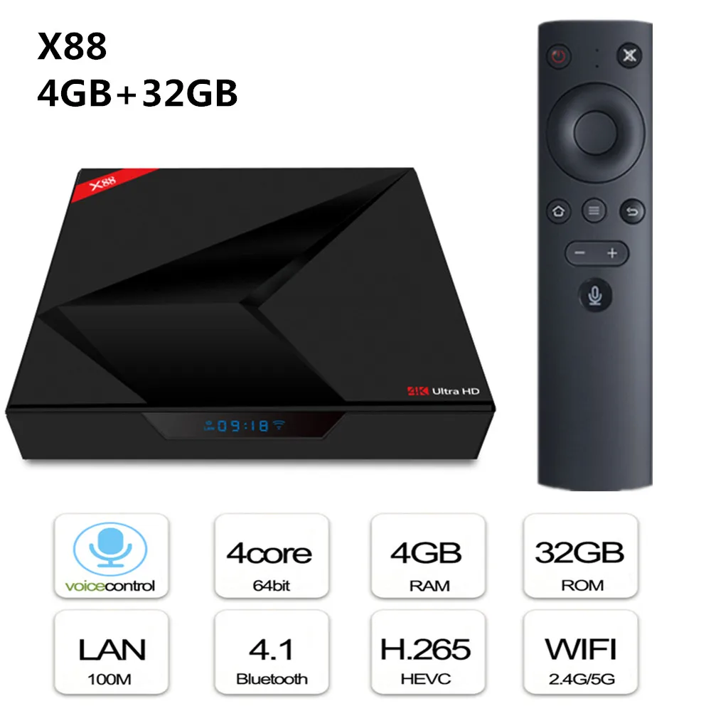 X88 Android ТВ коробка с голосом Управление RK3328 4 ГБ Оперативная память 32 Встроенная