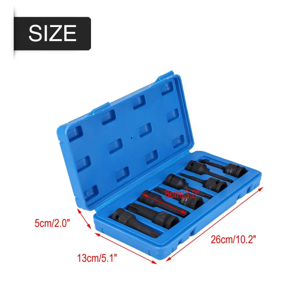 8 шт. 1/2 &quotдюймовый диск Torx Star Socket Набор бит с дюймовым приводом T30-T80