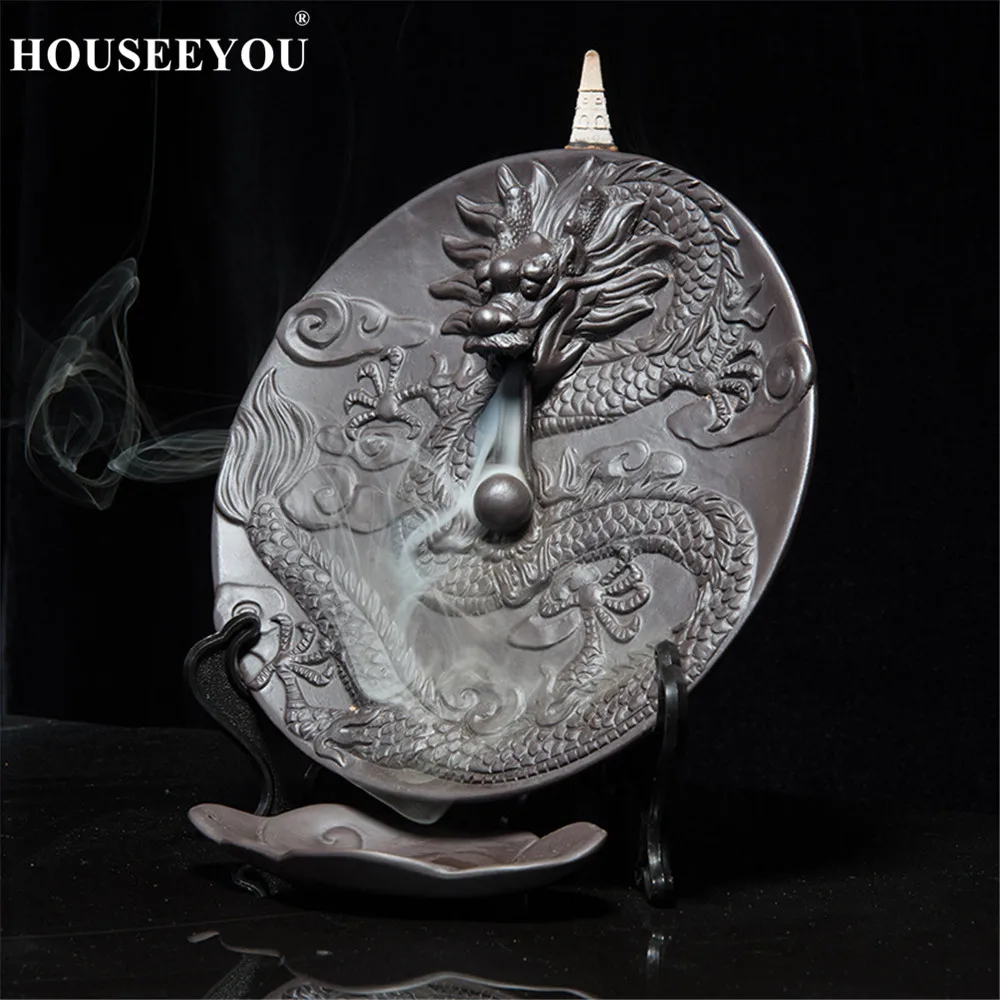 10 шт. благовония конусы + дракон блюдо обратного потока горелка керамический