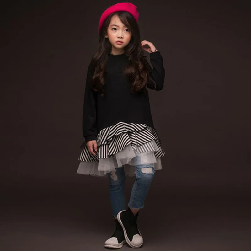 

Cotton ruffles kids dresses for girls 10 12 years sweatshirts long sleeves teenage girls princess party dress autumn clothes