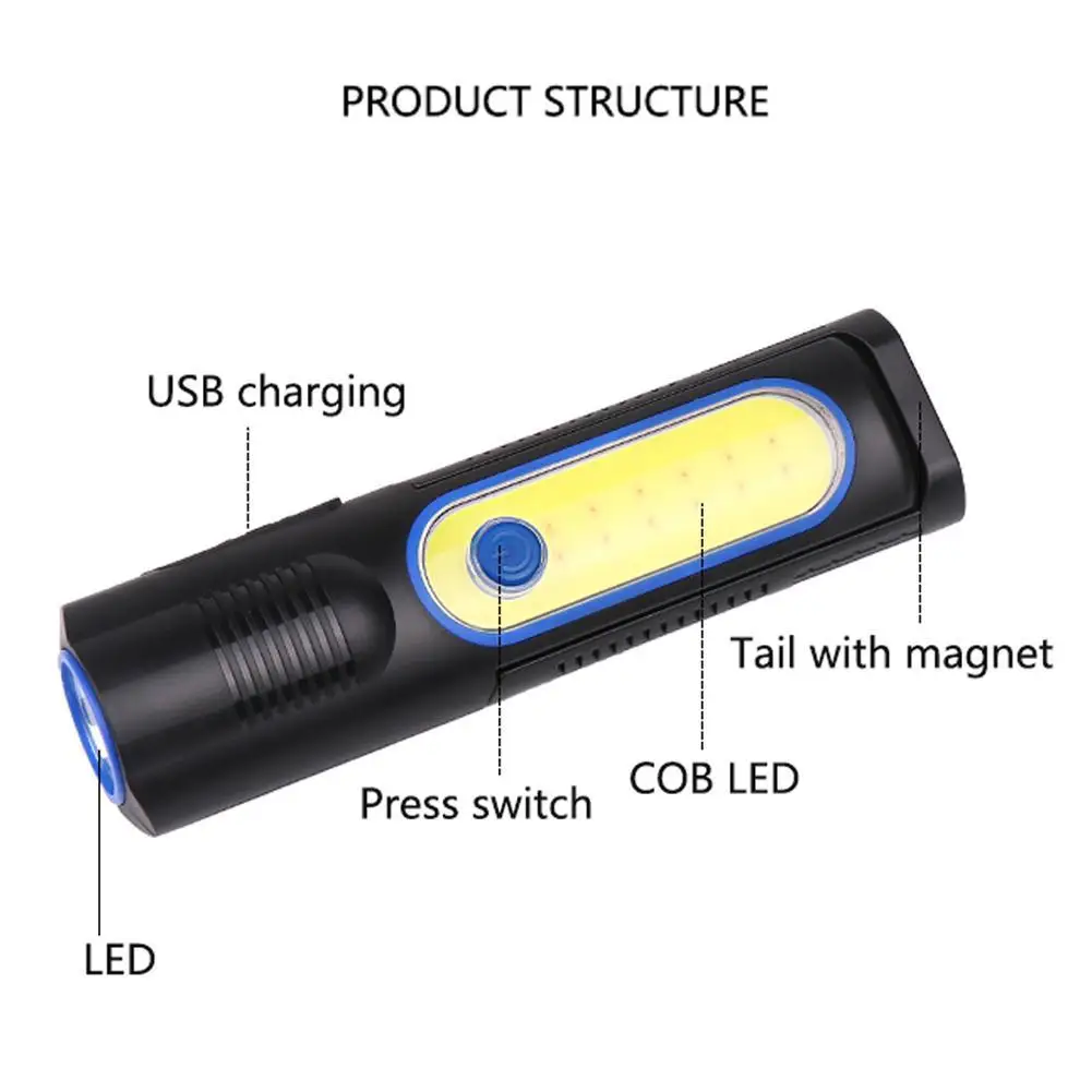 USB Перезаряжаемый COB светодиодный рабочий свет лампа Магнитный вращающийся Usb