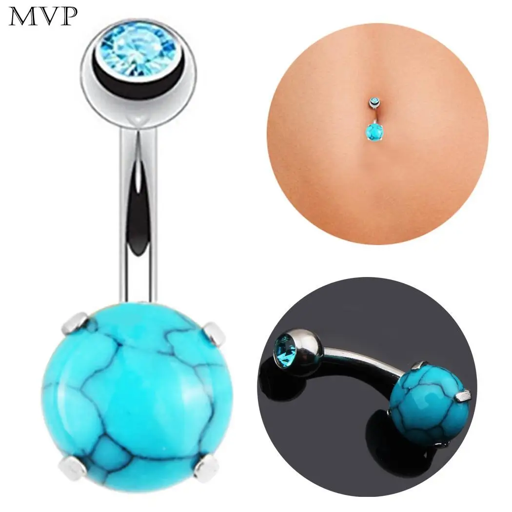 Women Fashion Belly Piercing Jewelry Blue Gem Rhinestone Round Navel Nail Casual Daily Party etc. Ring |