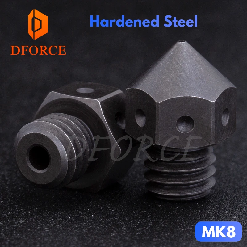 

DFORCE high temperature Hardened Steel MK8 Nozzles for 3D printer PEI PEEK or Carbon fiber for HOTEND Extruder