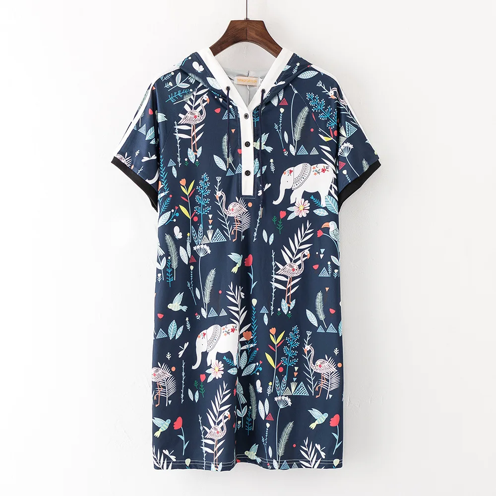 4XL 5XL женское платье с капюшоном и принтом большого размера летнее Повседневное