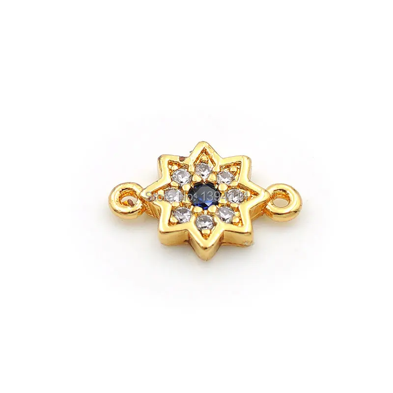 Восьмиугольный Соединитель с прозрачным и синим фианитом 10*7*2 мм для