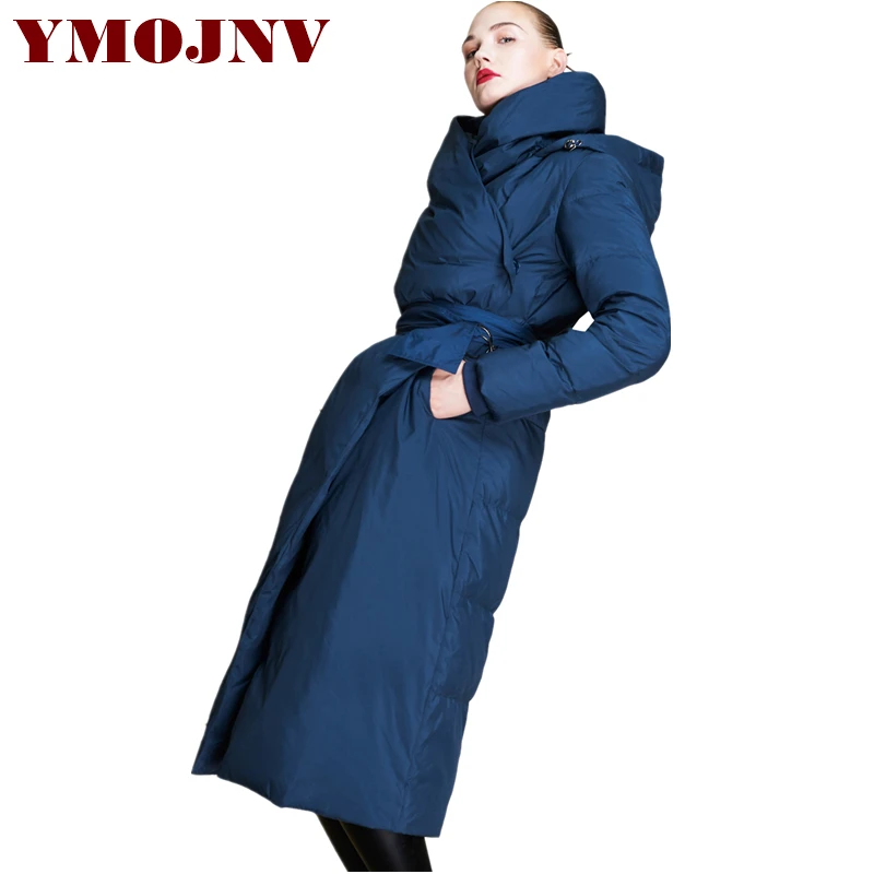 Женская длинная куртка YMOJNV теплая парка с капюшоном серого цвета большого