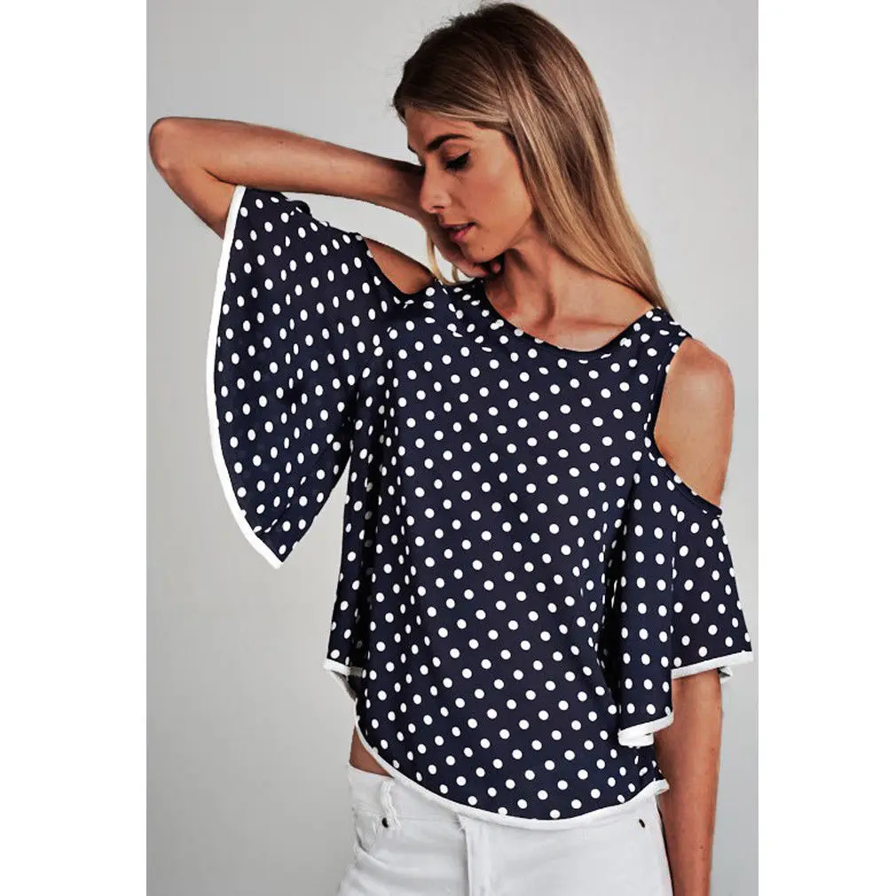 2018 Новое поступление женские Топы повседневные с круглым вырезом расклешенный