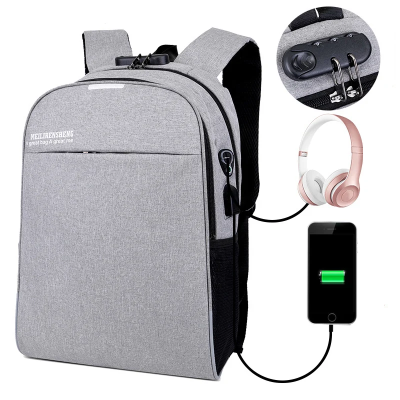 2018 рюкзак новый световой Anti Theft пароль замки зарядка через usb разъем бизнес