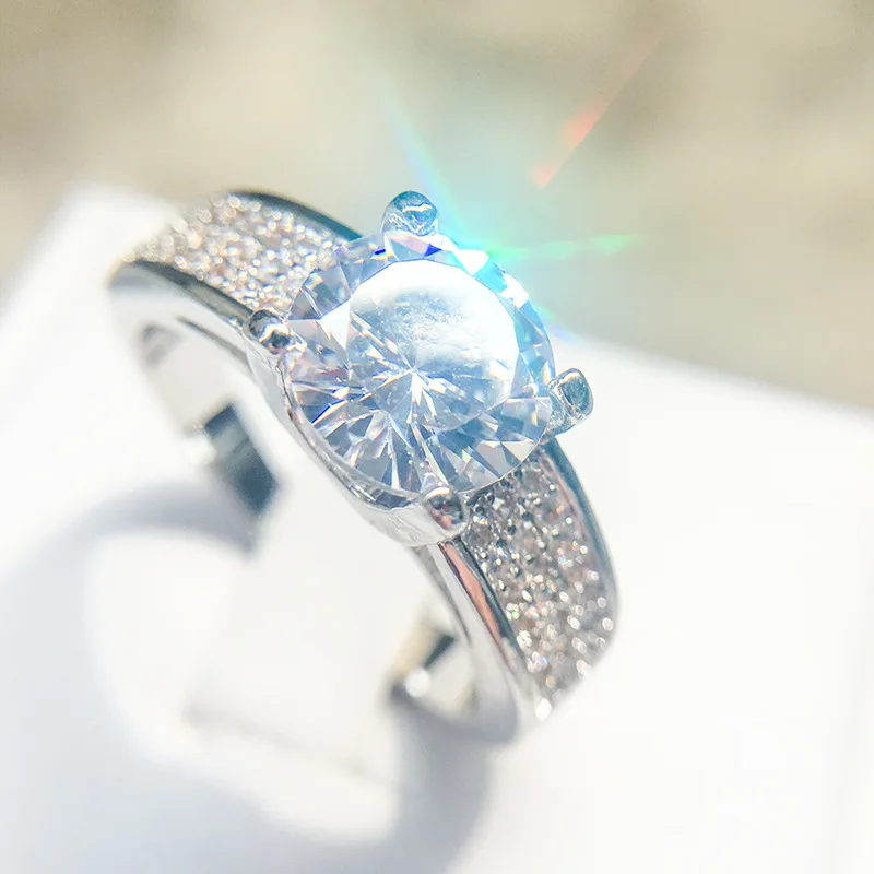 Newest Six-claw Zircon Carat Wedding Ring for Women Round Micro-inlaid Simulation Full Drill Jewelry Engagement | Украшения и