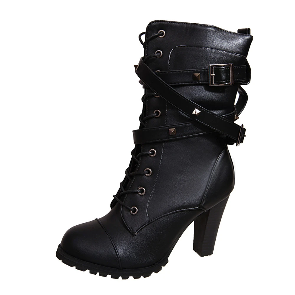 Женские теплые ботинки из искусственной кожи с пряжкой на ремешке ботильоны