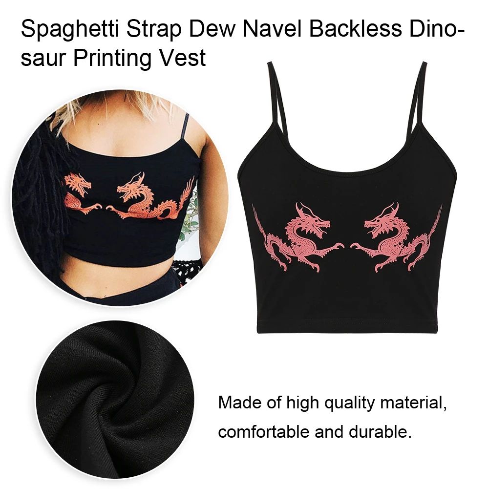 2019 Fashion Summer Women Casual Dragon Print Sleeveless Camisole Sexy Spaghetti Strap Backless Crop Top Chinese Style Street c | Женская