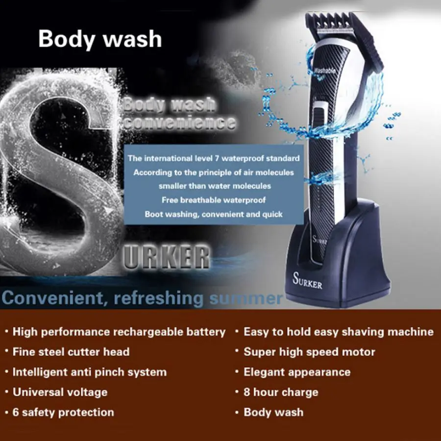 SURKER Electric Washable Rechargeable Hair Clipper Professional Trimmer For Men Or Baby Cutting Machine Styling Tool | Бытовая техника