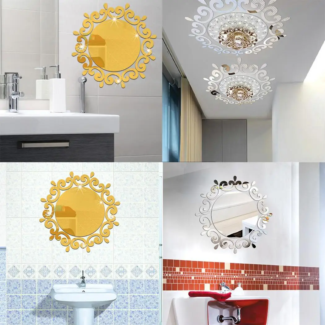 Новый современный картина для дома 3D DIY круглый форма пакет зеркало серебро