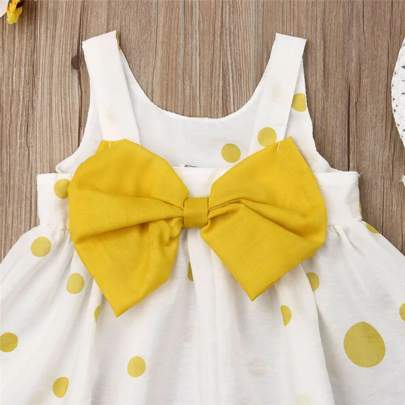 2019 Summer Kids Baby Girl Dress Sleeveless Bowknot Polka Dot Princess Girls Boho Party Dresses Hat 2PCS Children Clothes 6M-3Y | Детская