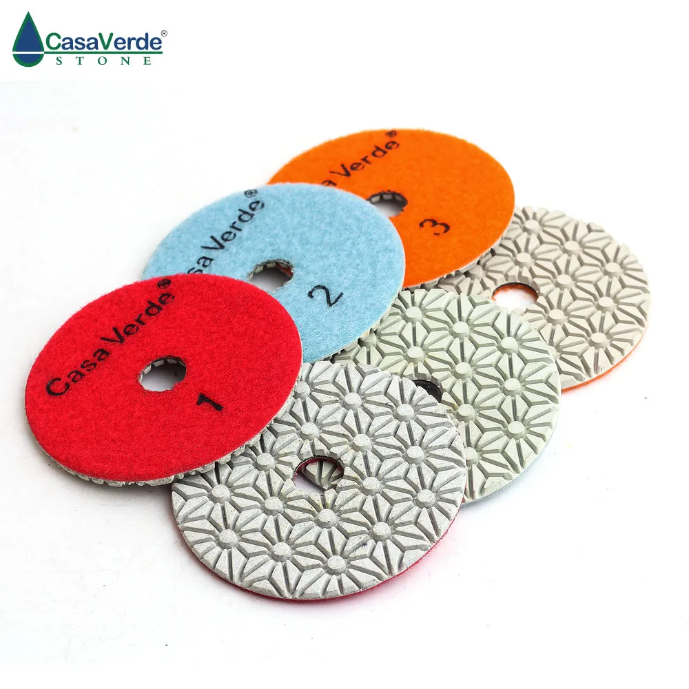 

DC-SFW3PP01 4 inch D100mm resin and diamond wet 3 step polishing pads for stone/concrete