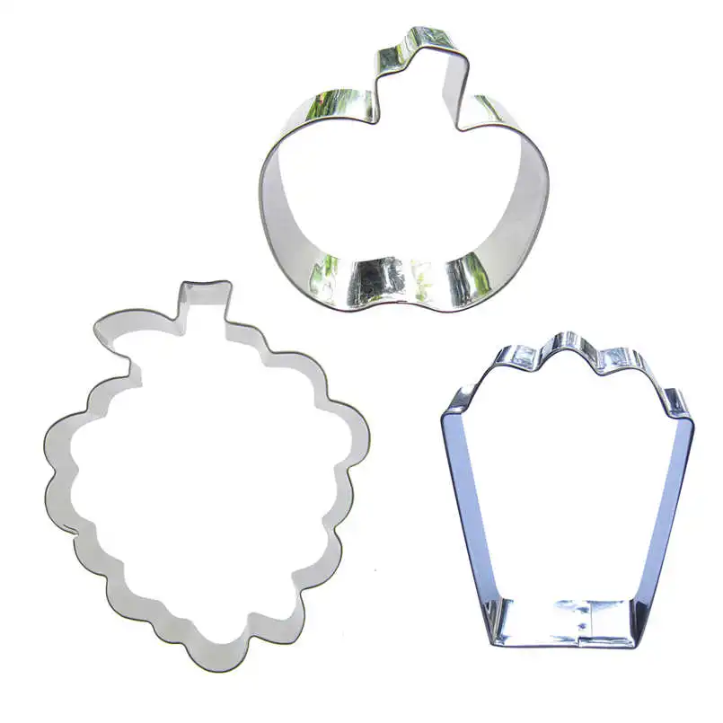 3pcs Apple Grapes Gift Box Stainless steel Cookie cutter biscuit embossing machine Pastry soft candy molds Cake decorating Tools