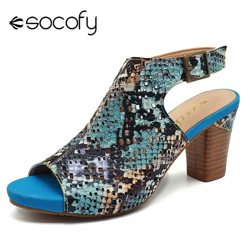 SOCOFY/удобные женские сандалии из натуральной кожи со змеиным узором на липучках с