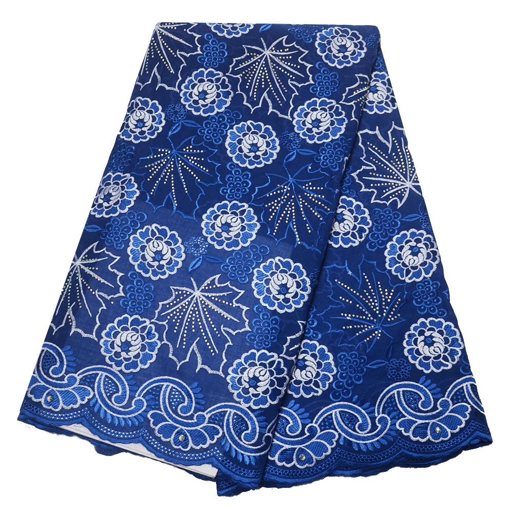 Royal blue high quality African cotton dry Swiss voile lace fabric stones 2019 fashion Nigerian in Switzerland | Дом и сад