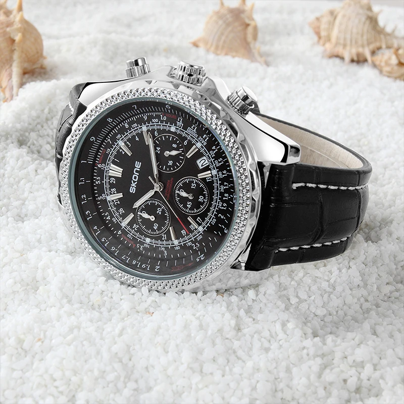 SKONE мужские часы из натуральной кожи с хронографом Reloj Hombre спортивные военные