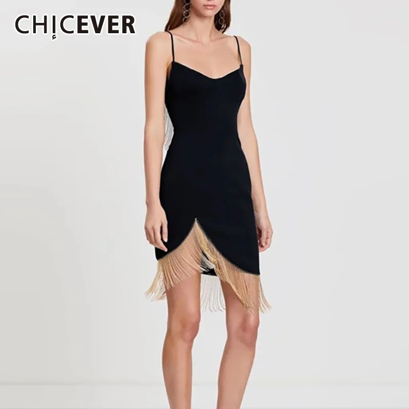 CHICEVER летнее соблазнительное с открытой спиной лоскутное кисточкой Черное