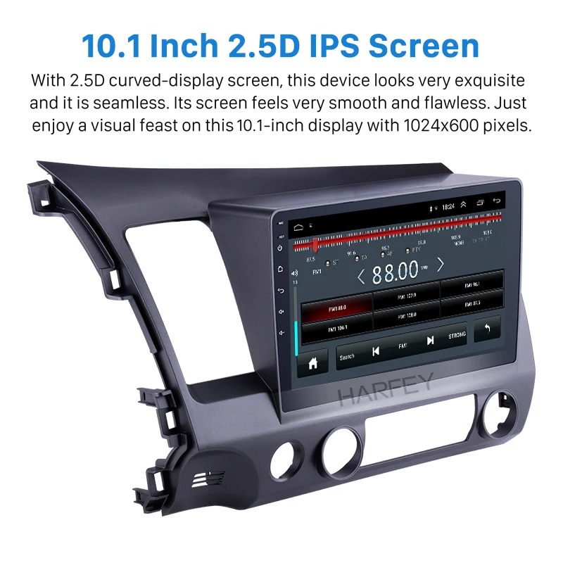 Harfey 10 1 дюймов Android 8 GPS-навигация Радио для Honda Civic(LHD) 2006-2011 1024*600 HD сенсорный IPS Экран