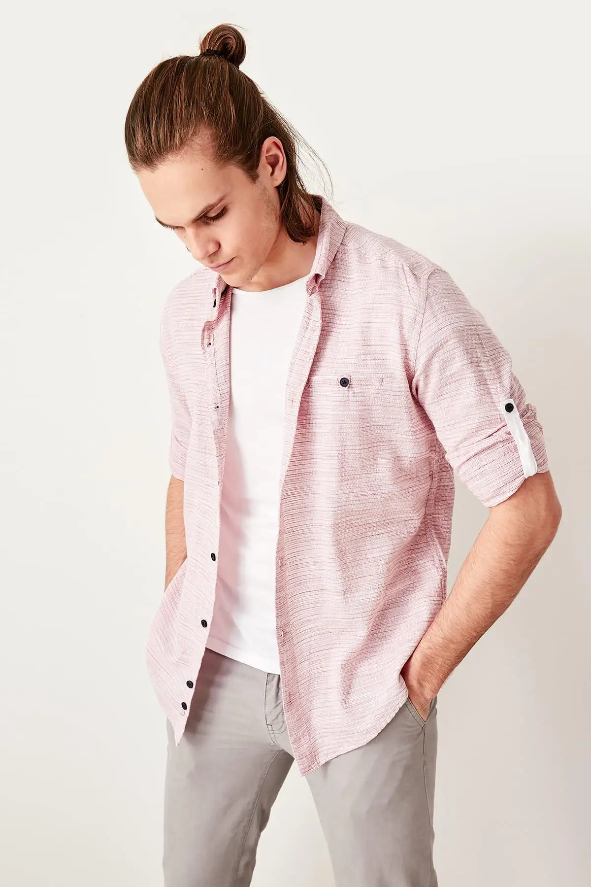 Trendyol красные мужские погоны Кнопка Воротник Slim Fit рубашка TMNSS19RS0029 |