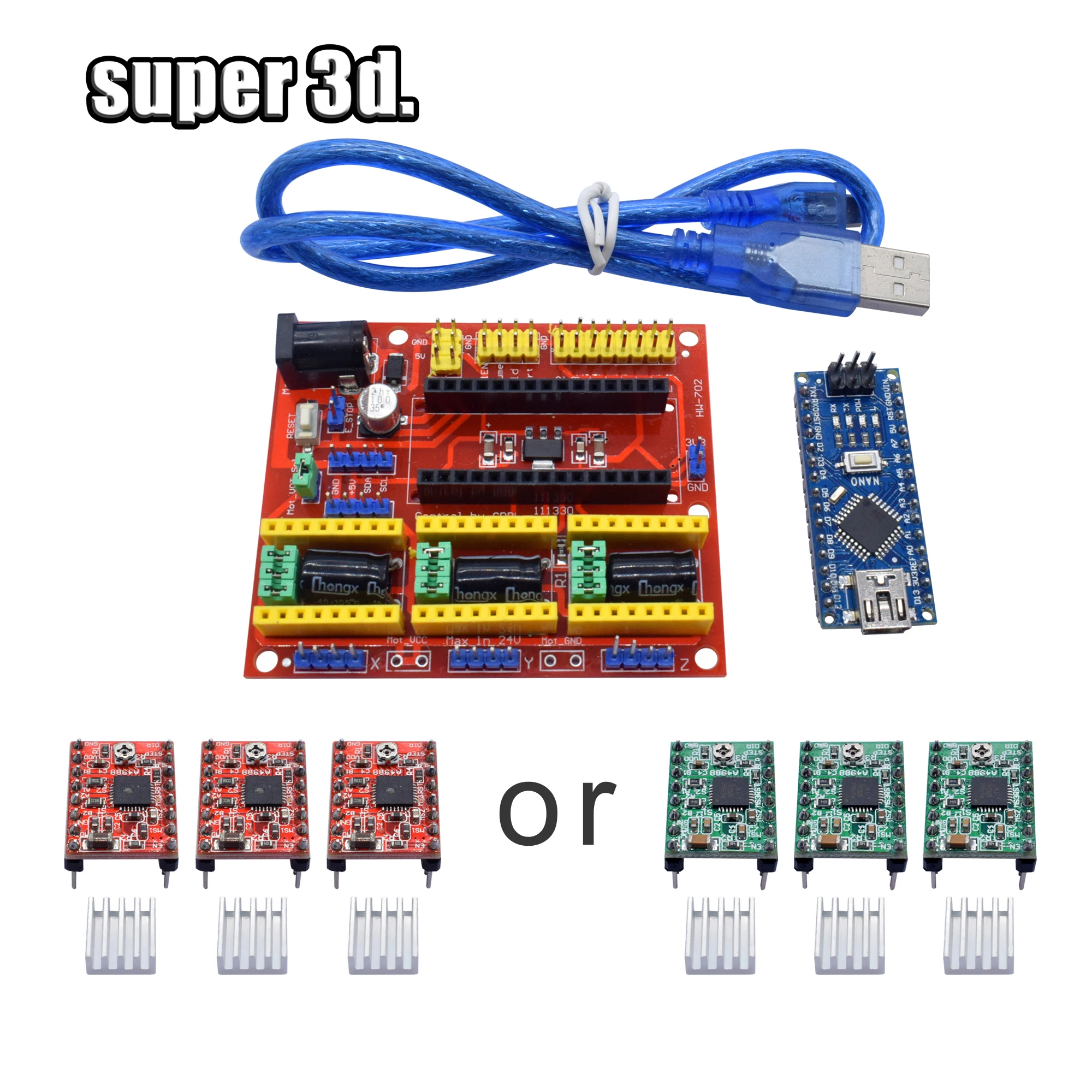 3DV4 CNC Shield V4 + Nano 3 0 шт. A4988 красный или зеленый Reprap Stepper для Arduino|Детали и аксессуары