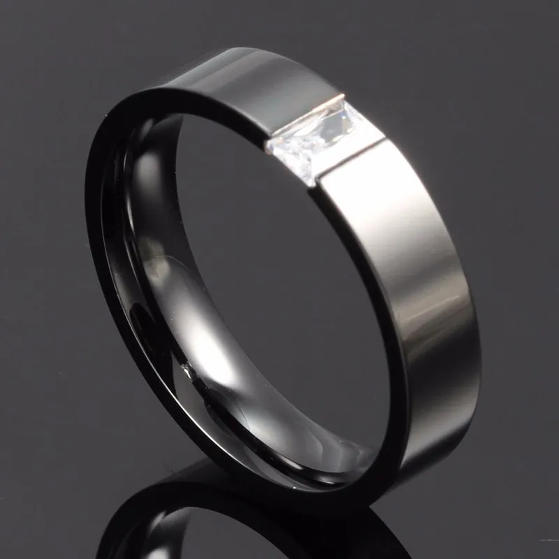 Кольцо из нержавеющей стали с плоским фианитом 6 мм кольцо для мужчин на свадьбу