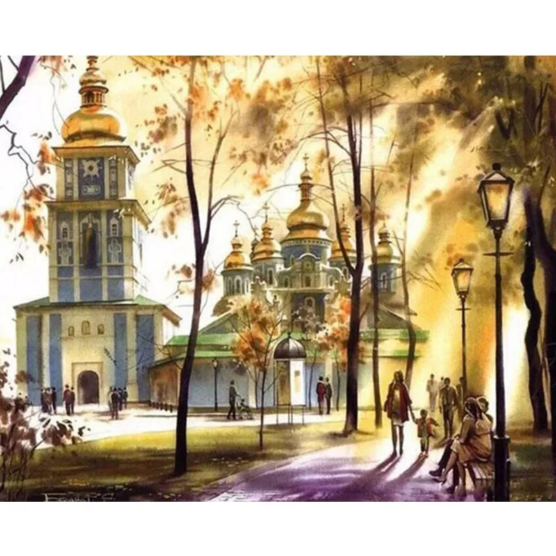 

DIY 5D Diamond Mosaic Autumn Church Diamond Painting Cross Stitch Kits Handmade Diamond Embroidery Pattern Rhinestone Wall Art