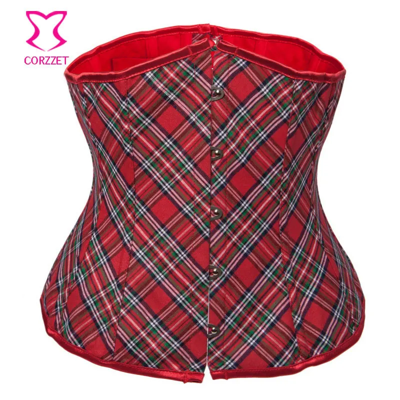 Красный Клетчатый джинсовый сексуальный корсет на шнуровке для талии Женский