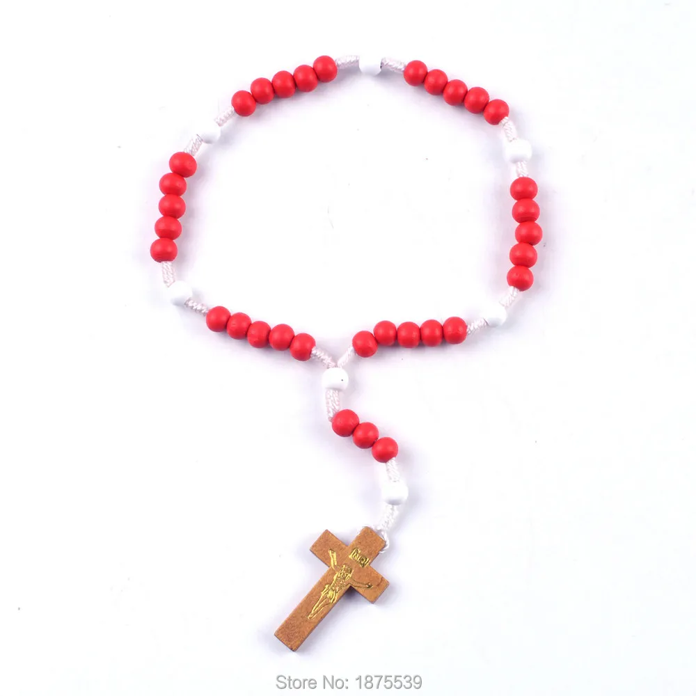 Шнур четки драгоценной Крови Иисуса 8 мм красный и белый круглые деревянные