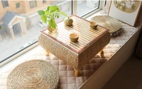 thai style bamboo rattan low table tray table with 2pcs cushion straw knitted platform table tea ceremony and tea table