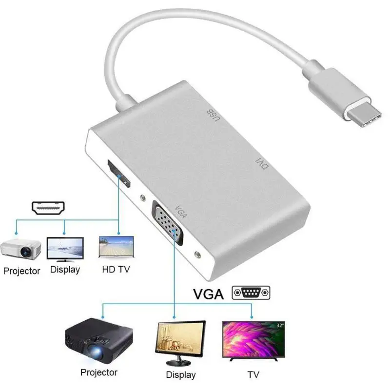 4 в 1 USB 3 C Type к HDMI VGA DVI 0 концентратор адаптер кабель провод для ноутбука Apple