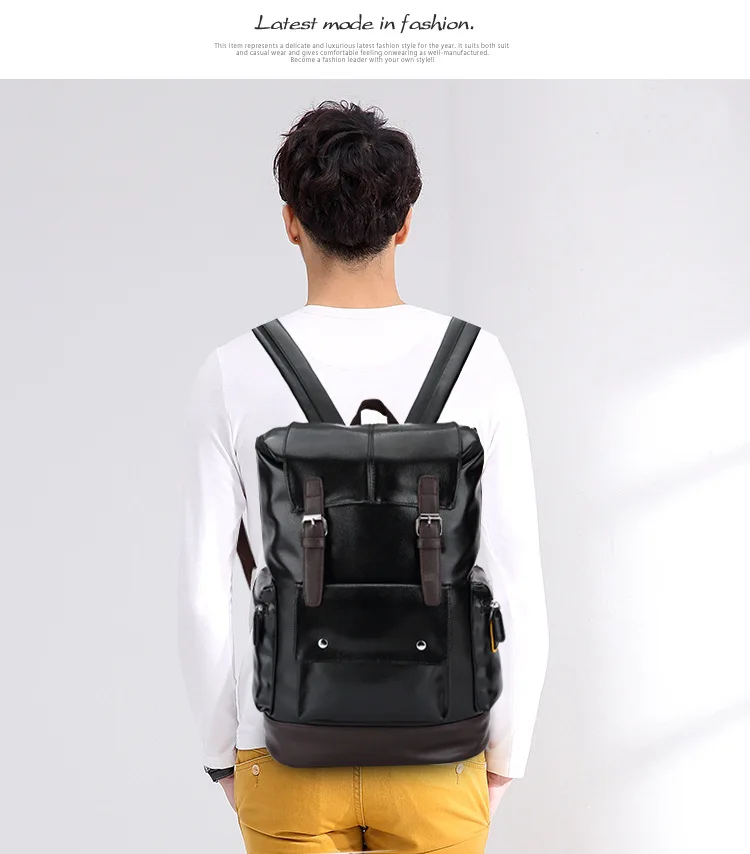 

2019 New Hot Men Backpacks Fashion High Quality Pu Leather Male Korean Student Backpack Boy Business Laptop School Travel Bag