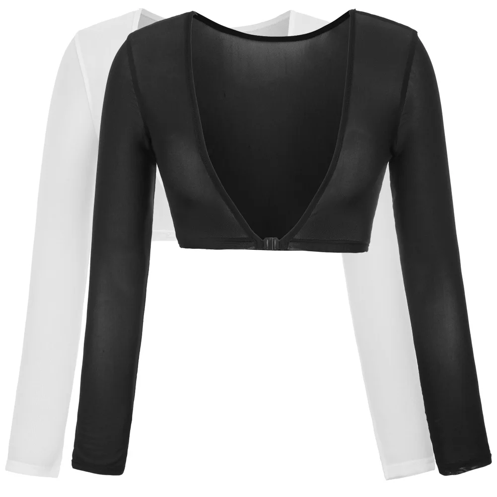 С длинным рукавом женские прозрачные Болеро двусторонний с сеткой Обрезанные