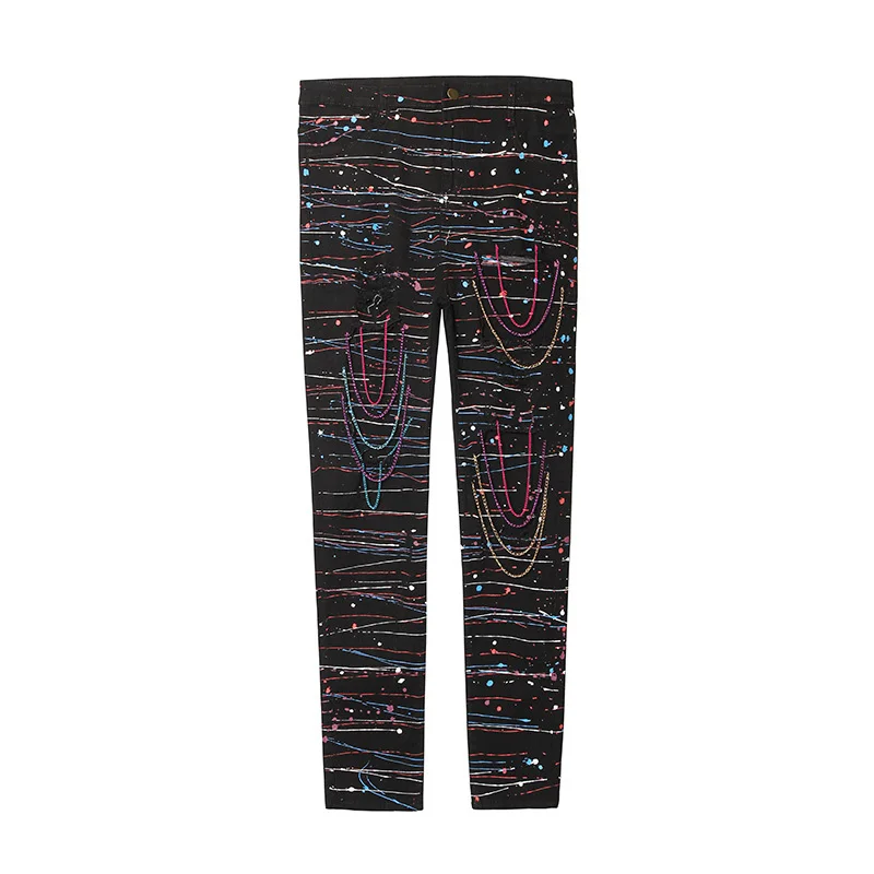 Новые сексуальные джинсы с дырками цветные рваные цепочками женские джинсовые