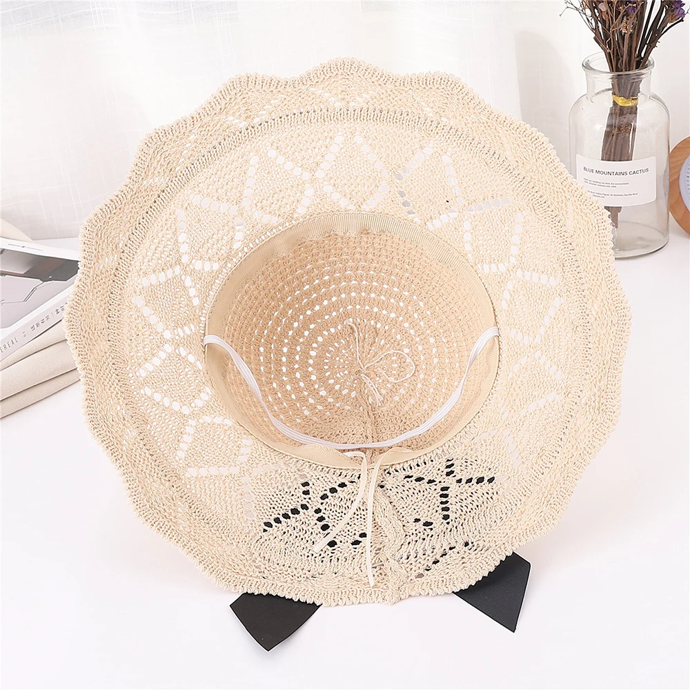 Летняя Солнцезащитная шапка с большим бантом Женская хлопковая вязаная женская