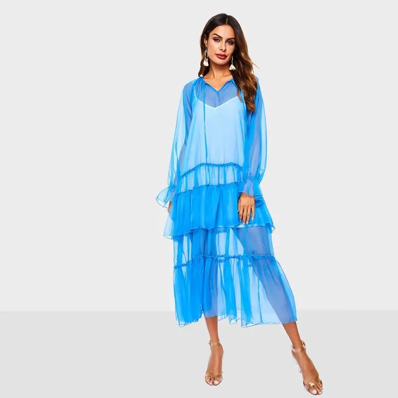 Лето 2019 г. Модное Длинное Платье Для женщин Boho пикантные сетчатые See Through оборками