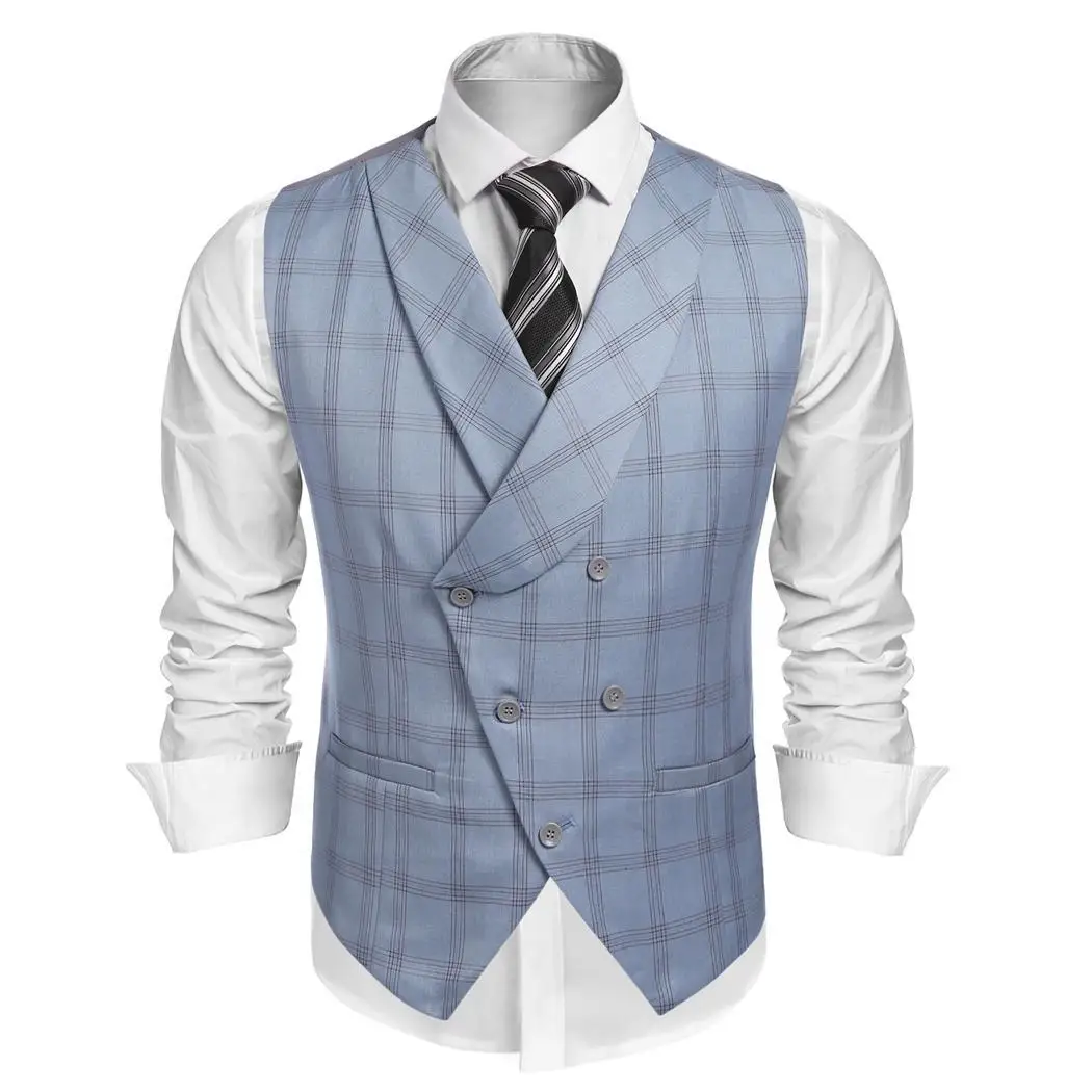 Мужская шаль воротник плед пэчворк двубортный карман Slim Fit деловой костюм жилет