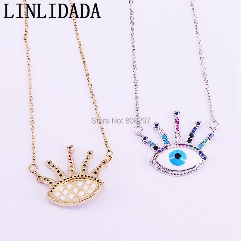 

8Pcs Micro Pave Rainbow CZ Zirconia & Enamel Eye Charms Pendant Necklace fashion Jewelry